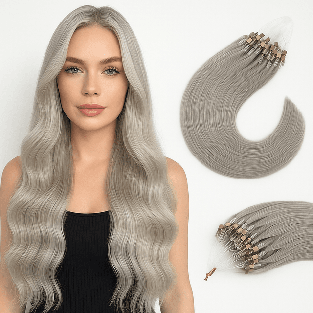 Russian Hair Microring Extensions Grey 2