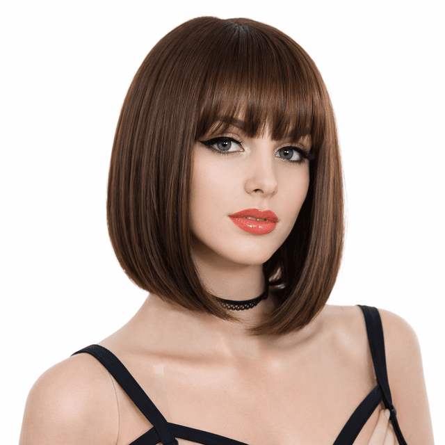 Bobo wig with medium brown bangs Bobo wig with medium brown bangs