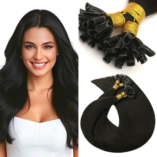 Russian Hair Keratin Extensions Shade #1A Russian Hair Keratin Extensions Shade #1A