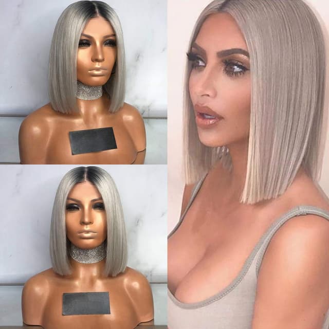 Peruca din par natural short ombre saten foarte inchis /blond grey Peruca din par natural short ombre saten foarte inchis /blond grey