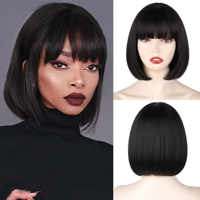 Bobo wig with dark satin bangs Bobo wig with dark satin bangs
